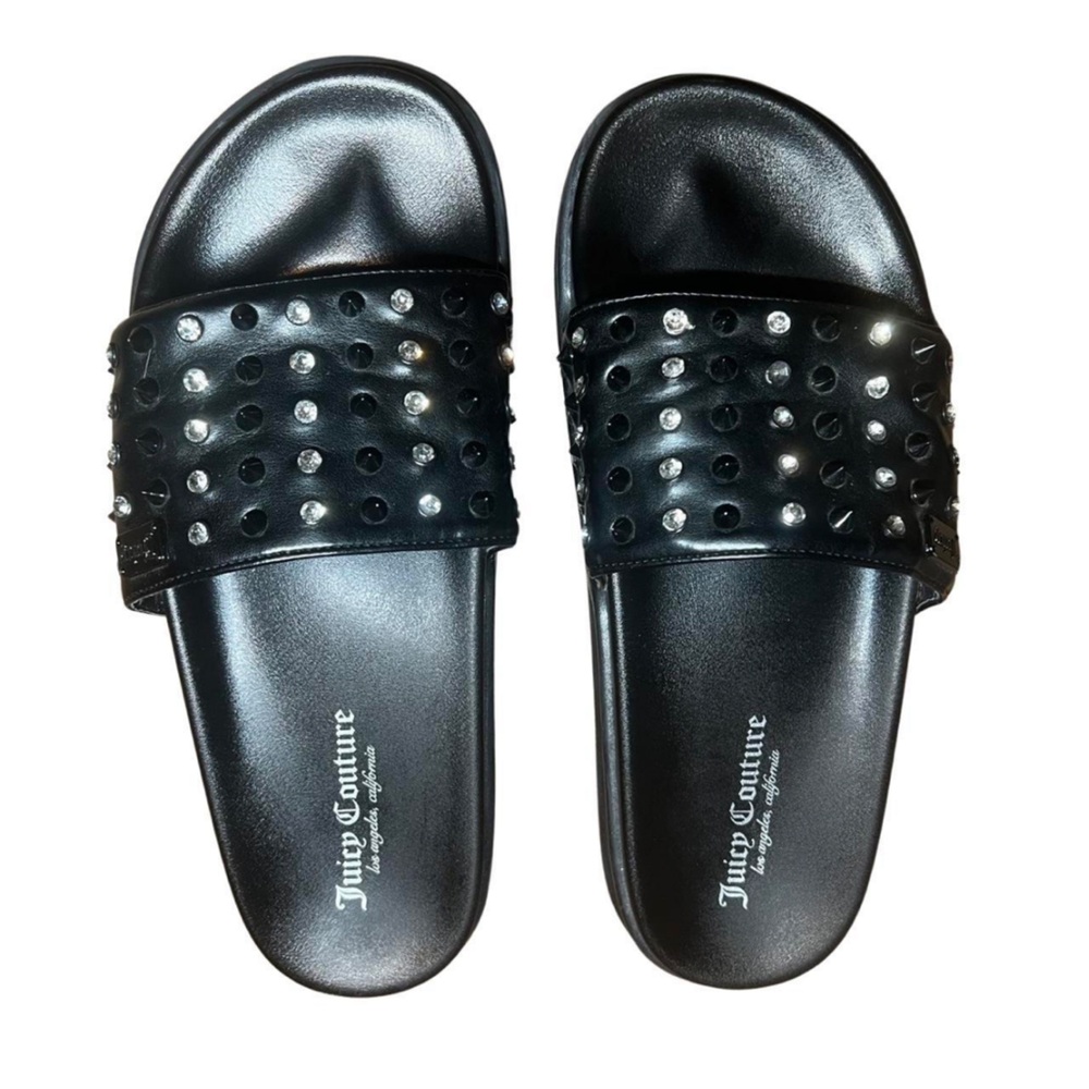 Juicy Couture Black Platform slip on slides in Size 9